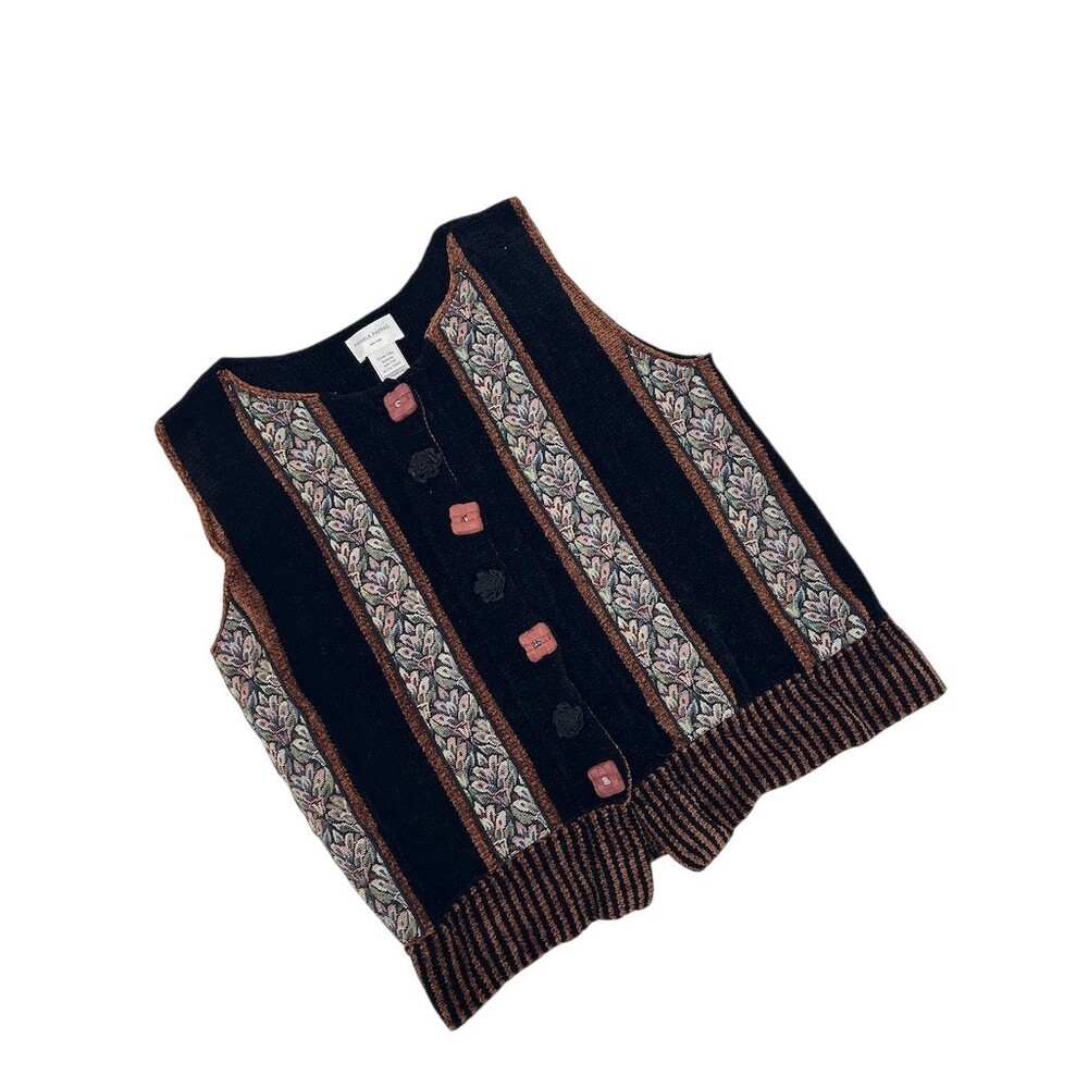 Pamela Pappas Vintage Woven Tapestry Sweater Vest Whimsigoth Western Granny, L